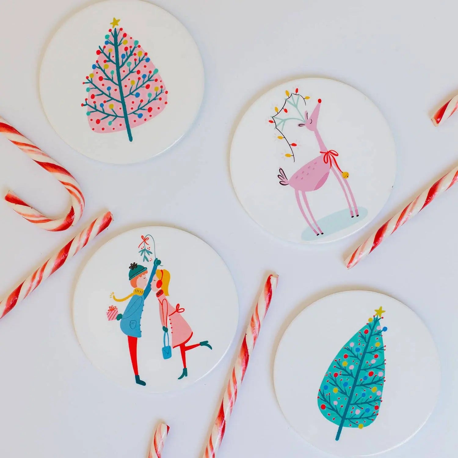 Christmas Coasters Illustrated Drawings Mary Square