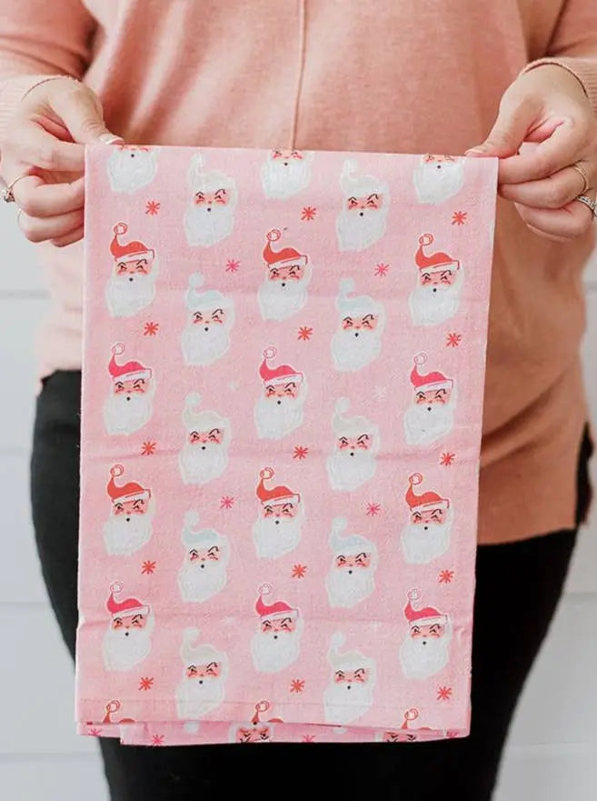 Full Pattern Santa Face | Christmas - Holiday Flour Sack Kitchen Towel Doe A Deer