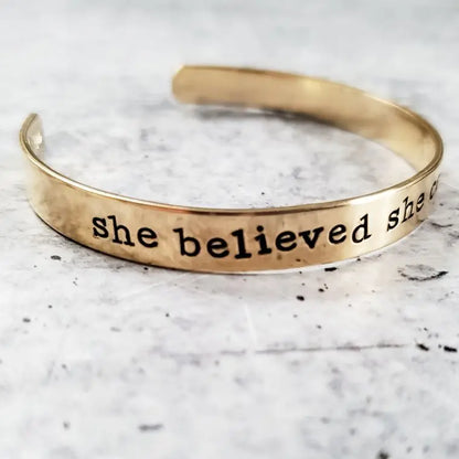 She Believed She Could So She Did Adjustable Stacking Cuff Bracelet Salt and Sparkle