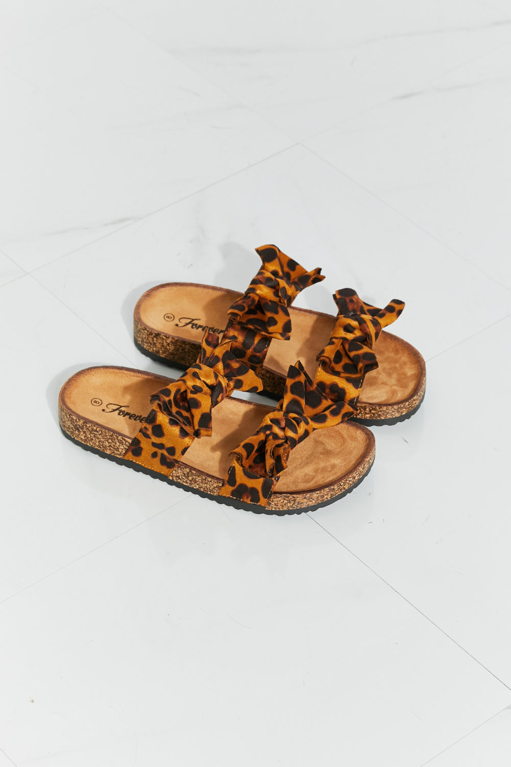 Forever Link Fiercely Feminine Leopard Bow Slide Sandals Trendsi